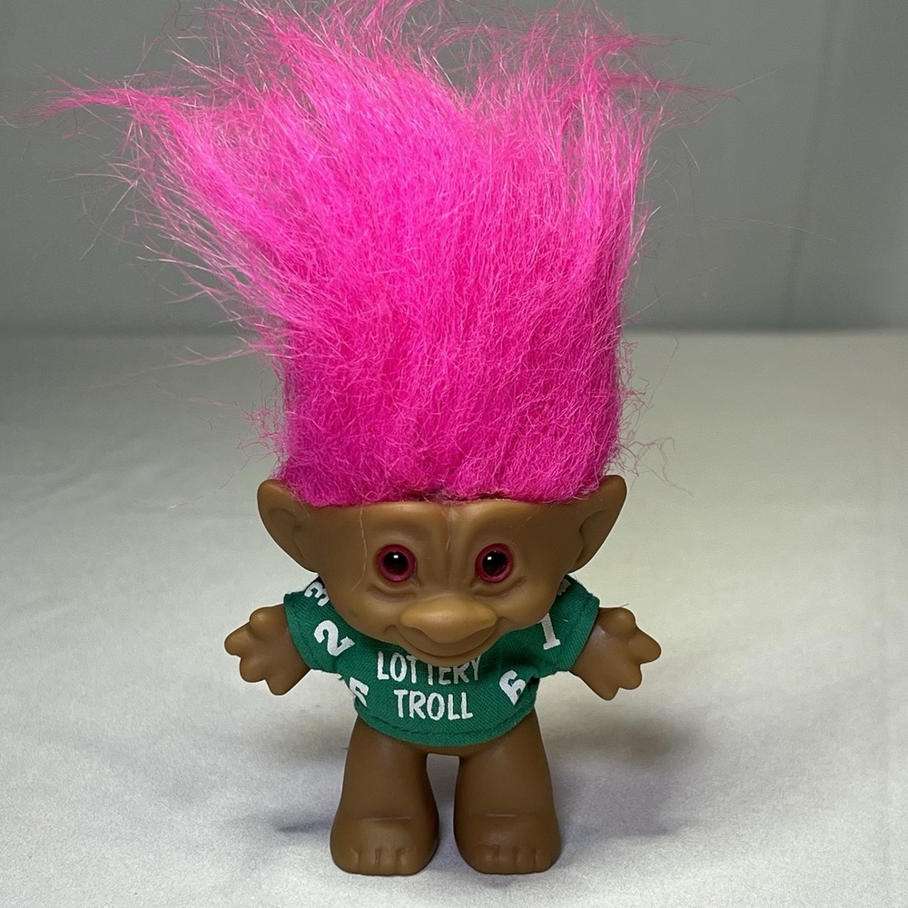 Vintage Lucky Lottery Troll 3" Shirt‎ Bright Pink Hair Russ